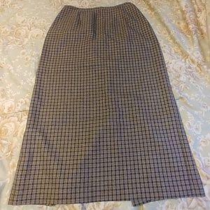 Vintage long plaid skirt size 12 brown and blue